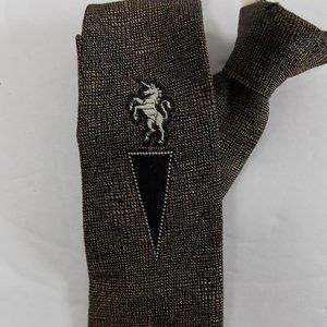Vintage 50s Rhynecliffe Unicorn Triangle Pyramid Swing Clip On Tie Skinny Brown
